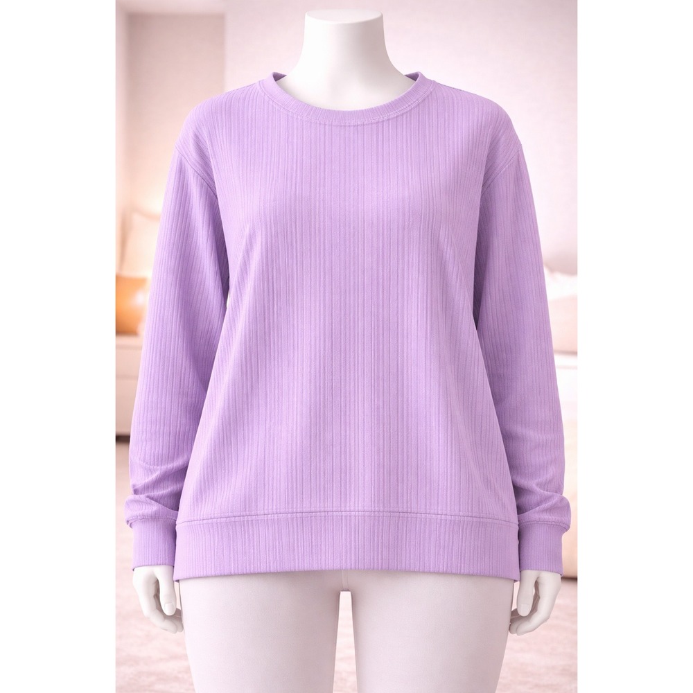 Muk Luks Womens 3X Purple Ribbed Long Sleeve Crew Neck Pullover Top